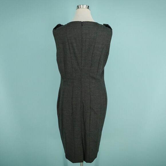 Hugo Boss Size 12 Elbise Gray Pintuck Pleated Embroidered Sheath Wool Dress - Picture 3 of 9